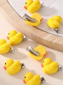 5件/10件迷你小黄鸭发夹套装，适合女孩、侧刘海夹、鱼骨辫、马尾辫发夹 - 彩色 - 查看 3