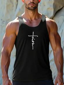 男士无袖健身背心采用工字背设计，让手臂活动更自由，适合力量训练和户外骑行，透气且不受限制