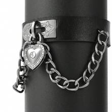 Brazalete de remaches negro multicapa, colgante con forma de corazón, brazalete de cadena con tachuelas, pulsera deportiva punk rock ajustable