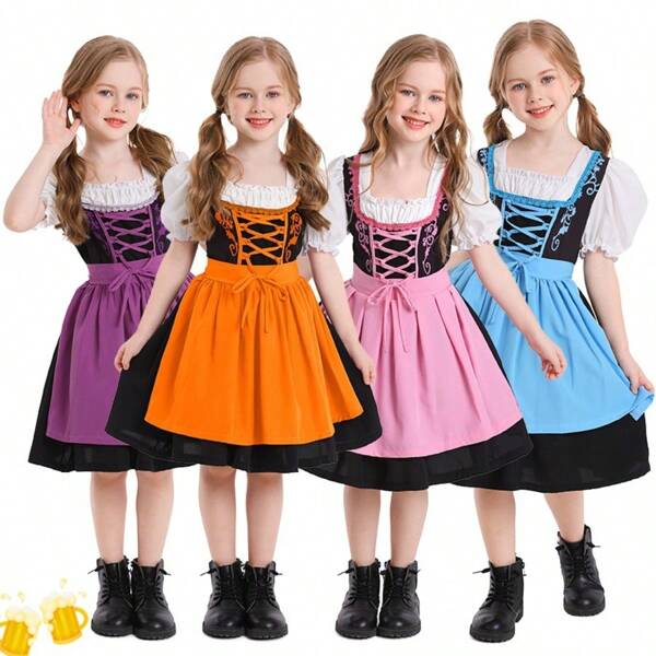 Beer Festival Children's Women's Cosplay Dress, Puffy Skirt Set, Shoulder Strap Skirt+Apron, 3-12-Year-Old Birthday Party Dress Up, Halloween/Birthday Party/Stage Performance/Theme Photography,Daily Dressing
