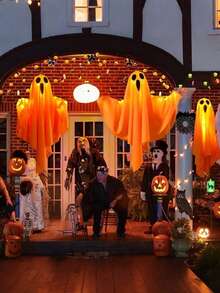 1 件万圣节鬼魂灯 LED 万圣节灯，带发光眼睛的织物鬼魂，模拟逼真的烛光，适用于派对、户外装饰、花园装饰和日常节日装饰，适用于花园、室内、卧室、桌面和室外设置，圣诞节电蜡烛灯，卧室塑料装饰灯，多模式照明模式，包括悬挂绳，非常适合秋季节日 - 彩色 - 查看 4