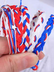 Set de 5 pulseras de cordón encerado impermeable, pulseras de amistad hechas a mano trenzadas con estrella de cinco puntas, para el Día de la Independencia y la playa