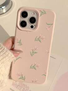 1 件韩国简约郁金香花朵设计手机壳，适用于 Apple 16 Pro Max/16、15 Pro Max/15、14/13、12/11，柔软全覆盖防摔手机壳，适合女性