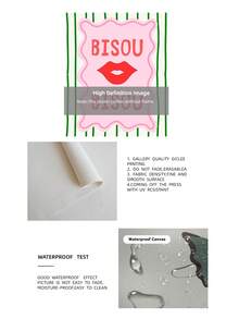 1pc Bisou Bisou French Lips Art Print Vintage Red Lips With "Kiss Kiss" Quote & Girly Aesthetic Wall Decor, Frameless Canvas Poster For Girls Room Decor, Dorm Decor, Home Decor, Back To School, Perfect Gift For Her & Party Decoration - Multicolor - View 11