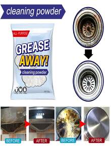 Poudre dégraissante de cuisine, agent de nettoyage. Éliminateur de graisse et de taches pour ustensiles de cuisine en acier inoxydable, articles ménagers