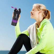 1pc Plastic Protein Powder/Smoothie Shaker Bottle, Sports Water Cup For Fitness - Purple - View 8