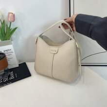 1 pieza Bolso de hombro tipo cubo versátil para mujeres, bolso de mensajero cruzado de PU de diseñador de lujo, bolso casual de color liso para damas