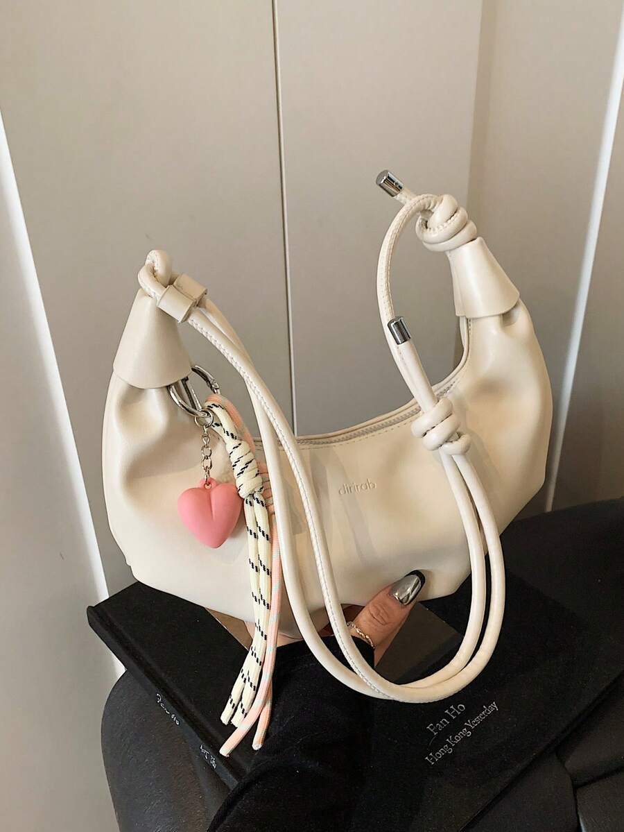 1 件纯色 PU 单肩包，时尚大容量新月手提包，适合成年女性，时尚装扮和外出