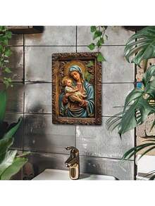 1 pieza Letrero de metal con estilo vintage de la Virgen María - Decoración del hogar católica, arte de pared estilo granja, placa de estaño religiosa de la iglesia, regalo decorativo cristiano, 8"X12" de aluminio, para colgar en la pared, tema del hogar - Multicolor - Ver 5
