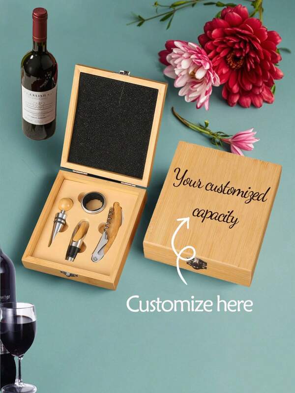 1 Set personalisierter Weinöffner, Multifunktions-Weinöffner Geschenkbox, Weinöffner Set, individuell bedruckbare Logo Weingut-Werkzeugbox, Weinöffner, hochwertige Rosenholz Geschenkbox Werkzeugsset, Haushalt Küche, Outdoor Party Zubehör, persönliches, exklusives Wein Geschenk