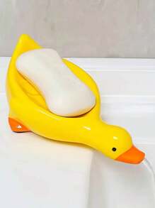 1 pieza Plato de jabón con forma de pato autodrenante, caja de jabón con diseño de gato y patito de dibujos animados, soporte rectangular de plástico para jabón, plato de jabón con diseño de cascada, fácil de limpiar y guardar, decoración divertida para el hogar, el baño y la cocina, adecuado para jabón y esponjas