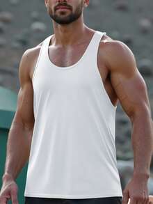 男士无袖健身背心，工字背设计，手臂活动更自由，适合举重和户外骑行，透气且不受限制 - 白色 - 查看 6