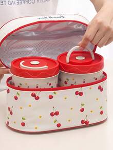 1 件/2 件/3 件/5 件可爱便携式保温便当盒套装，带保温午餐盒，4 个独立可堆叠午餐隔层，适合成人、学生、男士和女士，32 盎司/64 盎司（970 毫升/1940 毫升），樱桃红，1/2/4 层，学校用品 - 彩色 - 查看 4
