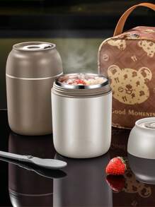 3pcs Oatmeal Container Set With Bowl And Reusable Plastic Spoon, 15.4oz (450ml) Portable Stainless Steel Yogurt Breakfast Travel Mug, Cereal, Milk And Fruit Salad Storage Containers With Insulation Bag
