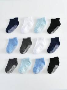 6 Pairs/12 Pairs Baby Anti-Slip Ankle Socks With Non-Slip Rubber Sole, Suitable For Infant, Toddler, Boys And Girls