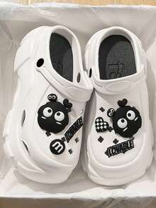 2024 Cartoon Dog Design Breathable Slip-On Sandals For Women, Thick Sole Non-Slip Closed Toe Beach Slide Slippers - 6666[Coal Briquettes]White - View 2