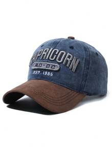 1 Stück unisex vintage gewaschene Baseballkappe mit gesticktem "CAPRICORN AC - DC EST.1985" Logo, zweifarbiges Farbblockdesign, verstellbare Passform für Männer & Frauen, Retro Streetwear Hut für Outdoor-Aktivitäten, lässigen Alltag und Musikfestival-Looks