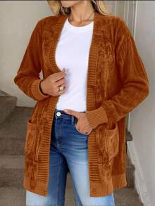 Liu Fashion Kawaii Loose Cardigan, Simple And Cute, Solid Color, Suitable For School - 棕色 - 查看 1