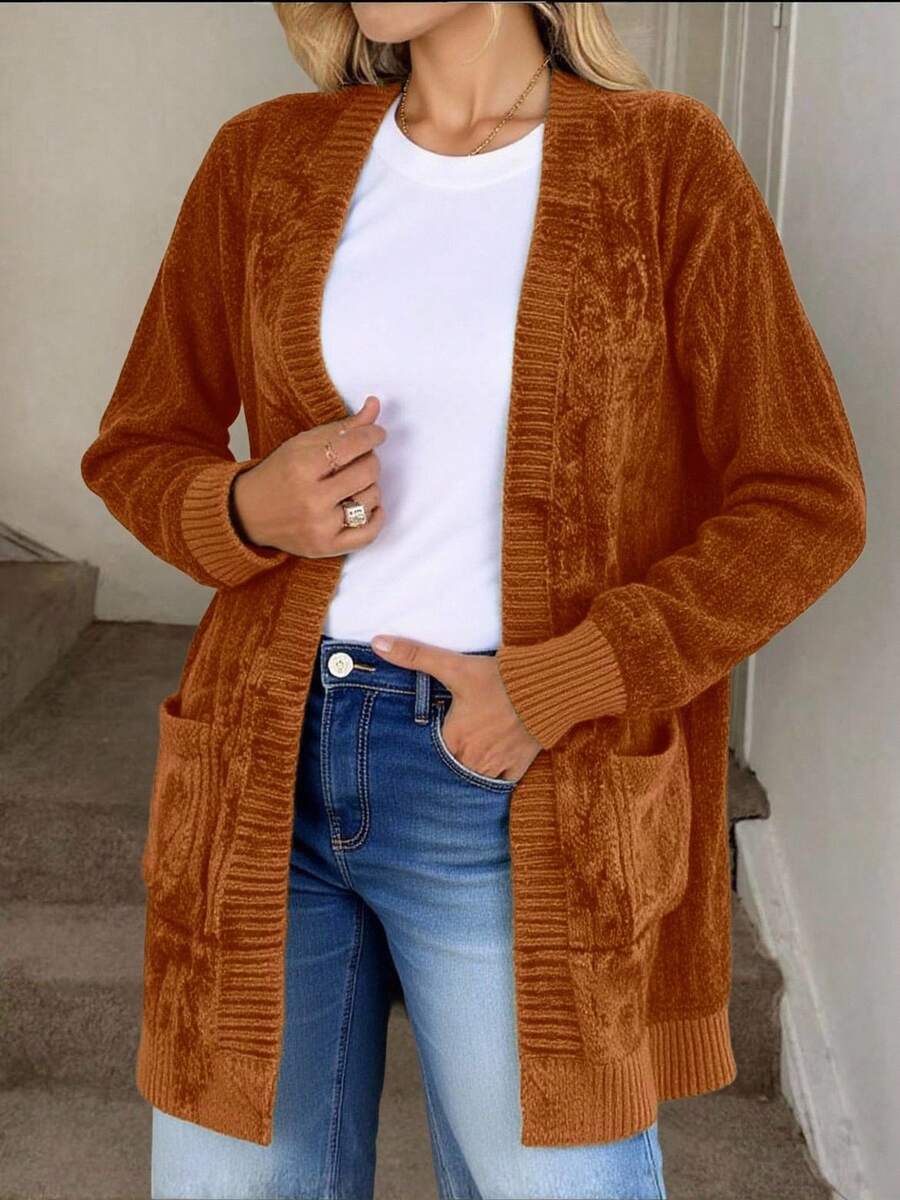 Liu Fashion Kawaii Loose Cardigan, Simple And Cute, Solid Color, Suitable For School - 棕色 - 查看 1