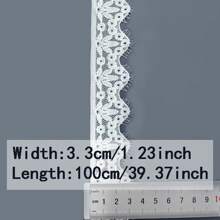 1pc/1 M White Geometric Pattern Elastic Fringed Lace, Minimalist Geometric Style, Nylon & Spandex Eyelash Trim, DIY Material, Garment Accessory