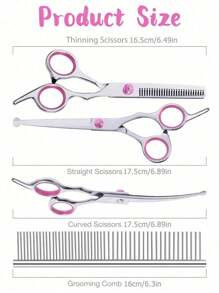 Professional Pet Grooming Scissors Set With Safety Round Tips, Stainless Steel Dog/Cat Shears, Thinning Scissors, Curved Scissors And Comb