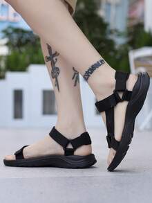 四季皆宜的户外男士运动凉鞋，休闲防滑大码沙滩拖鞋，复古经典魔术贴中东阿拉伯男鞋 - 黑色 - 查看 3