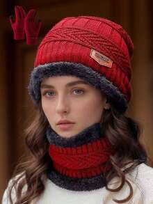 一套男女户外纯色针织帽、围巾和手套组合，保暖内衬，时尚配饰套装，冬季绝佳礼物之选，冬季配饰，冬季服装，情人节礼物 - 彩色 - 查看 14