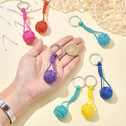 1pc Colorful Woven Prosperity Ball Keychain, Knot Design