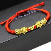 1pc Gold Plated Double Pixiu Red Rope Lucky Bracelet Handmade