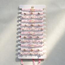 12pcs Set Cute Transparent Pink Beaded, Shell & Seashell Adjustable Bracelets, For Women Summer Beach Party - Pink - View 6
