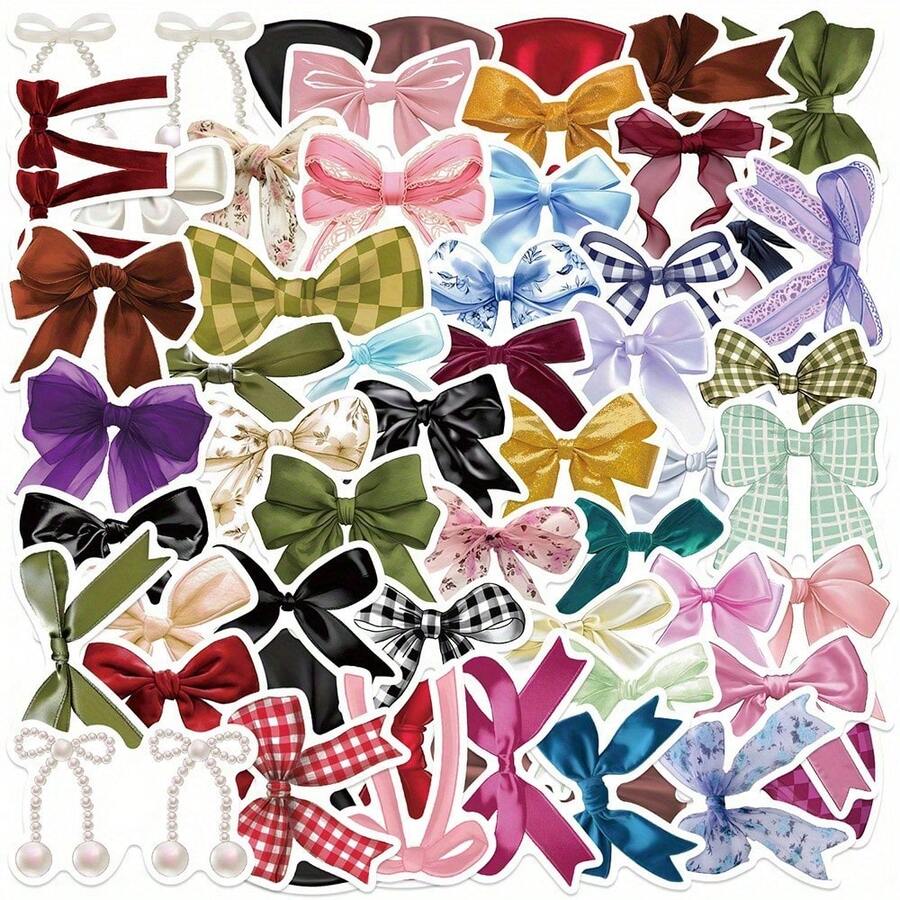 50pcs Cute Cartoon Bowknot Stickers Graffiti Decoration Coquette Bows Decals Scrapbook Luggage Laptop Guitar Bike Sticker - Một cỡ - Xem 1