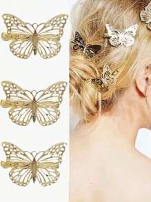 Y2K 金色蝴蝶发夹 8 件装 - 女士空心金属合金发夹，时尚发饰，防滑握把，适合稀疏头发，春夏爪夹（可爱复古闪亮）返校季 - 彩色 - 查看 1