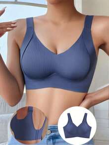Full Coverage Adjustable Bra, Wirefree Lift & Support For Big Bust, Minimizes Underboob, Plus Size - Blue - View 1
