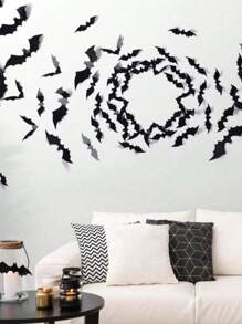 12 件蝙蝠装饰 - 3D 蝙蝠墙贴，4 种尺寸，可重复使用，适用于 DIY、浴室、酒吧、办公室、室内、万圣节派对用品、秋季家居装饰、圣诞节 - 黑色 - 查看 3