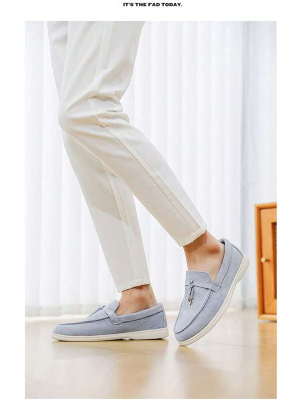 Men's Casual Slip-On Loafer Shoes, Korean Fashion Spring/Summer Breathable Suede Leather Moccasin Soft Sole Driving Shoes, Solid Color, Casual, Microfiber Leather Fringe, Suitable For Holiday, Wedding, School, Vacation, Office, Outdoor, All Seasons