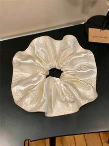 1 件优雅玫瑰花布卷曲大发圈，简单百搭发带，适合马尾辫、发髻、日常佩戴发饰、万圣节配饰、发饰、发圈 - 米色 - 查看 4