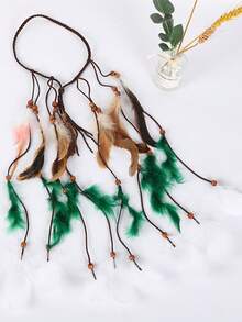 1pc Bohemian Artificial Feather Headband, Colorful Style Headpiece With Sparkle Feathers, Rainbow Hippie Headband Fashion Accessory, Suitable For Daily Wear And Photography Props For Women - Multicolor - View 5