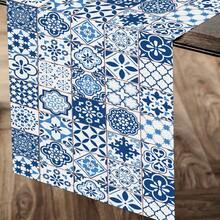 1pc Bohemian Blue & White Patterned Table Runner, 100% Polyester, Machine Washable, Suitable For Long Tables Decor, Kitchen Countertops, Dining Tables, Weddings And Home Kitchen Decoration - Blue - View 4