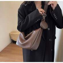 2025 Retro Solid Color Splicing Leather Shoulder Bag Women Korean Fashion Lady Dumpling Crossbody Bag Handbags And Purses