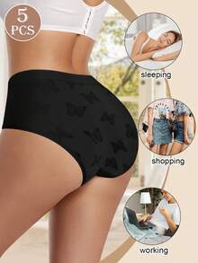 MIOTAN 5件套女士无缝低腰印花内裤，舒适透气内衣 - 黑色 - 查看 3