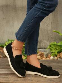 软底舒适一脚蹬乐福鞋平底鞋，新款女士休闲鞋 - 黑色 - 查看 3