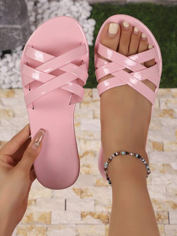Girl's Jelly Woven Flat Sandals - Elegant Open Toe Design, Breathable Synthetic Upper, Comfortable Summer Beach Shoes