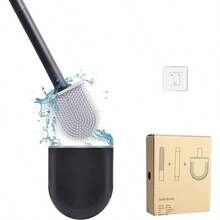 1 件硅胶马桶刷，紧凑型家用壁挂式清洁刷，可拆卸长柄马桶刷，带通风孔，防漏，平头，软毛，快干，PP，TPR
