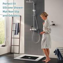 Shower Mat Non Slip Silicone Soft Odorless Bathroom Mat With Mini Suction Cups For Bath Mat And Bath Tub Mat Foldable And Machine Washable With Big Drain Holes For Bathroom Mat - 24 X 24 Black - 黑色 - 查看 2