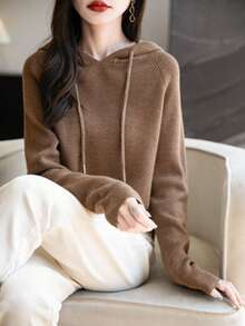 Women's Crew Neck Merino Wool T Shirt Fall Classic Vintage Cable Warm Long Sleeve Knit Hoodies