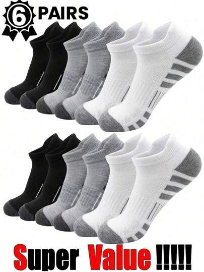 6 Pairs Of Men's Short Socks, Fashionable And High-Quality, Low Cut Round Neck Ankle Socks, Breathable Mesh, Widely Used For Sports And Outdoor Activities, Casual Men's Boat Socks.