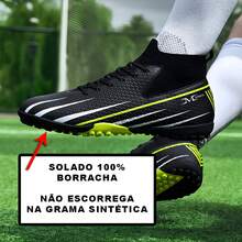 Chuteira Society Botinha Meinha Cano Curto Grama Sintética Meia Tenis Futebol Soçaite Leve e Macio - Preto - Visão 2