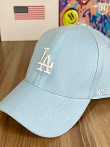 LA Embroidered Baseball Style Cap Curved Brim Adjustable SnapBack Men Women Unisex High Quality - 藍白色 - 查看 1