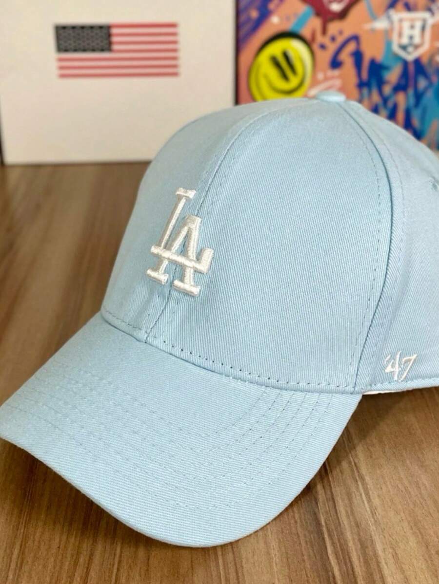 LA Embroidered Baseball Style Cap Curved Brim Adjustable SnapBack Men Women Unisex High Quality - 藍白色 - 查看 1