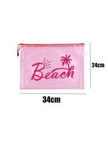 1个时尚防水PVC沙滩包,彩色字母印花 - A4尺寸,透明化妆包,尼龙拉链,适合游泳、潜水和夏季度假 - 轻便,男女通用,沙滩包配件,旅行必备,旅行配件,假日旅行包(注意:粉色/裸色款不包含沙滩用品,仅为34*24厘米的包) - 彩色 - 查看 15